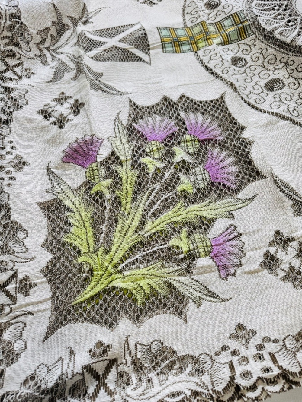 Vintage Scottish  ThistleFloral Embroidered Table Linen Great Britain